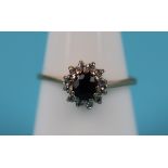 Gold diamond & sapphire cluster ring (Size: N)