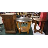 2 round tables & oak pot cupboard
