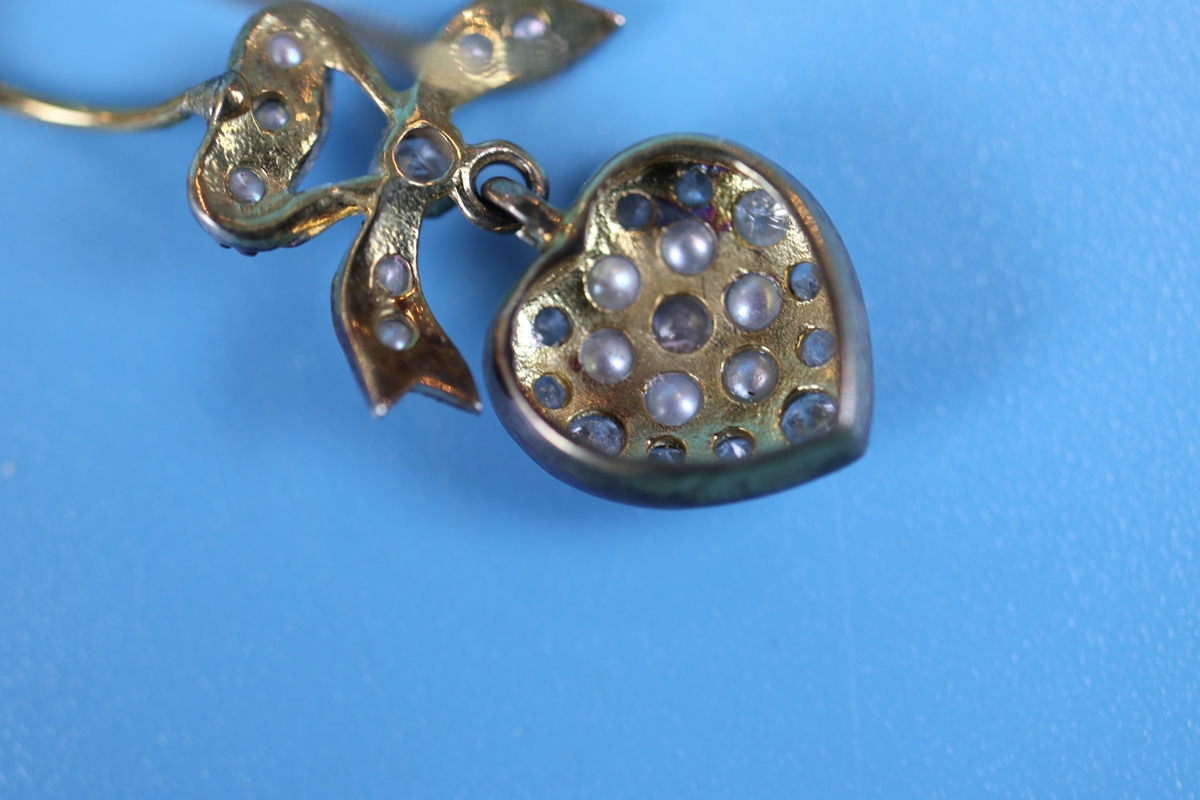 Pair of pearl & diamond heart shaped earrings - Image 3 of 3