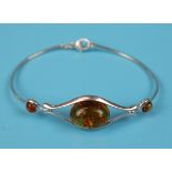 Silver & amber bangle