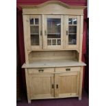 Pine dresser with glazed doors - Approx size: W: 130cm D: 54cm H: 122cm