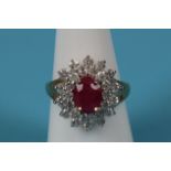 Gold ruby & diamond cluster ring (Size: N)