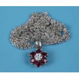 18ct white gold, ruby & diamond pendant on chain