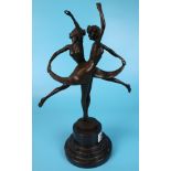 Bronze figure on marble base - Ladies dancing - H: 37cm