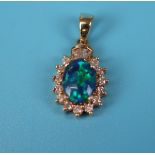14k gold opal & diamond pendant