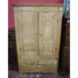 Antique pine wardrobe on bun feet - Approx W: 114cm D: 46.5cm H: 179cm