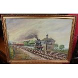 Oil on board - Railway scene - Image size approx: 50cm x 34.5cm