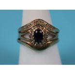 Gold sapphire & diamond triple stacking ring