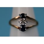 Gold sapphire & diamond 3 stone ring