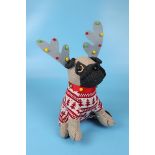 Christmas pug doorstop