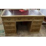 Leather top pine desk - Approx W: 128.5cm D: 63.5cm H: 75cm