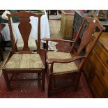 Set of 8 shield back rush seated chairs to include 2 carvers