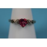 Gold pink tourmaline & diamond heart ring