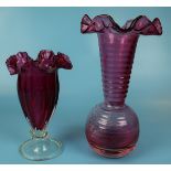 2 Cranberry glass vases