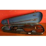 Early wooden cased violin marked J and A Beare A/F