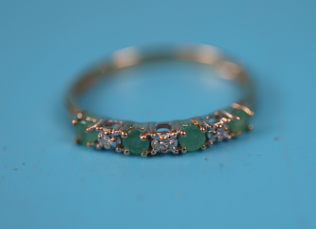 Gold emerald & diamond half hoop ring - Image 2 of 3