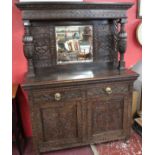 Victorian carved oak mirror back sideboard - Approx W: 136.5cm D: 53.5cm H: 183cm