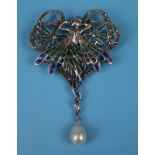 Silver & enamel pearl drop pendant
