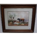 Victorian watercolour - Farmyard scene by Frederick E. Valter 1892