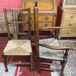 Set of six rush seated Lancashire spindleback chairs to include 2 carvers