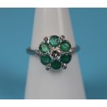 18ct white gold emerald & diamond ring (Size: N½)
