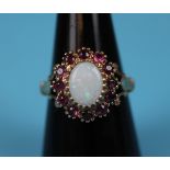 Gold opal & ruby cluster ring (Size: P)