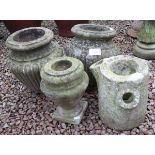 Pair of stone urns & 2 others