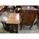 Nest of oak tables & walnut bedside cabinet on cabriole legs