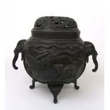 A Japanese Meiji period bronze censer, t