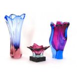 Three Art Glass cased glass vases in pur