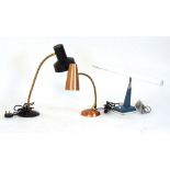 Three desk lamps in copper, black-enamel