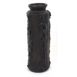 A 1960/70's pottery vase with a black gl