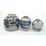 Three 18th century Chinese blue and whit