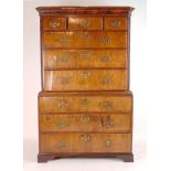 A George II walnut chest on chest, the c