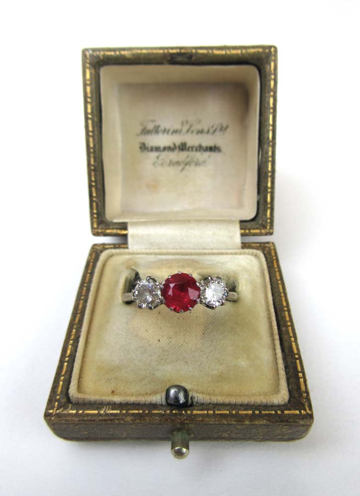 An early 20th century white metal, ruby