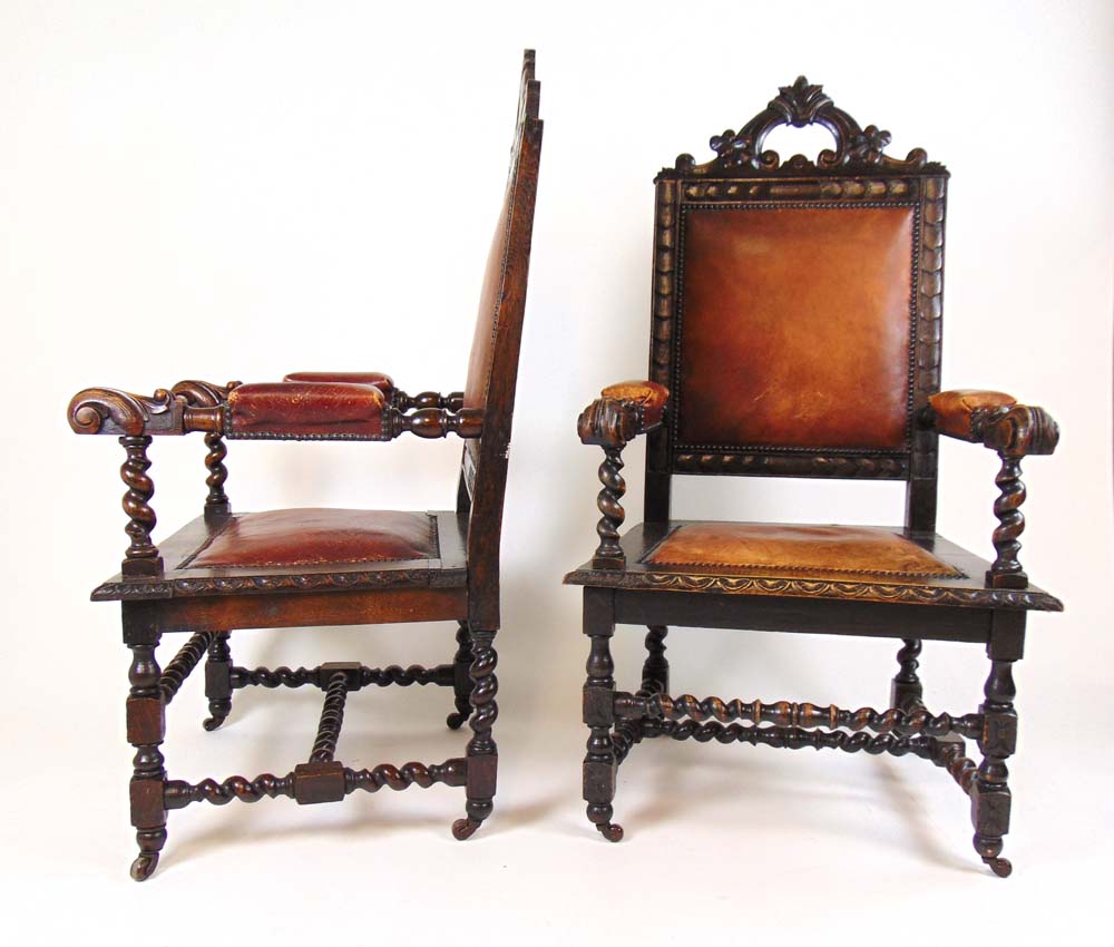 A near pair of 19th century oak open arm - Image 2 of 2