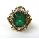 An 18ct gold, emerald and diamond cluste