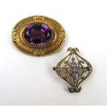 A 19th century yellow metal and amethyst