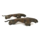 Two large bronze Jaguar car mascots, l.