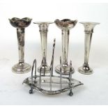 An Edwardian silver four slice toast rac