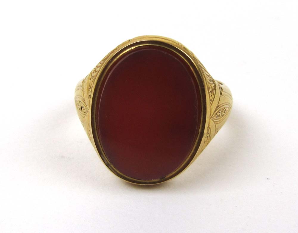 A mid-Victorian 9ct gold and oval carnel