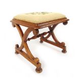 A 19th century rosewood X-framed stool,