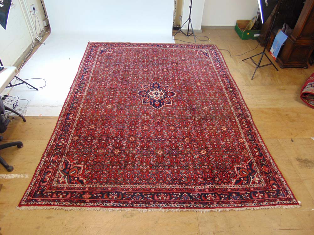 A handwoven Persian rug, the multi line