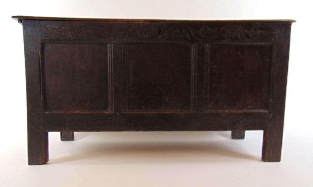 An 18th century oak coffer, the moulded - Image 2 of 2