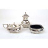 An Edwardian three piece silver condimen