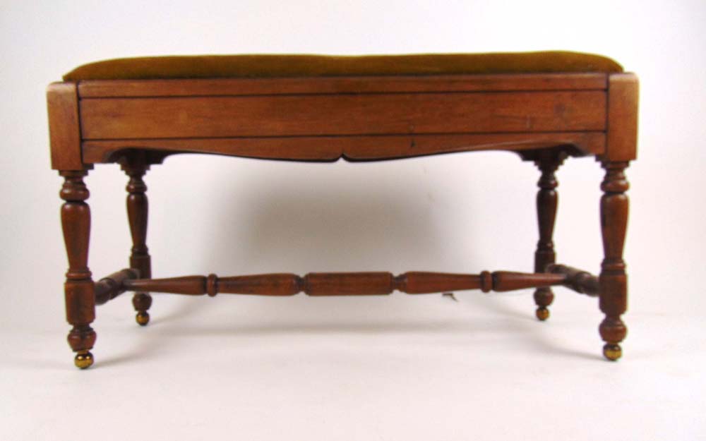 An Edwardian walnut duet stool, the upho