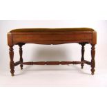 An Edwardian walnut duet stool, the upho