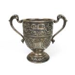 A late Victorian silver twin handled cup
