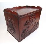 A 19th century carved mahogany box, the