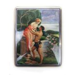 An early 20th century Austrian silver and enamel cigarette case having an enamelled classical
